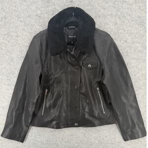 NWT Madewell Sherpa-Collar Asymmetric Zip-Front Leather Jacket Women's Size XL